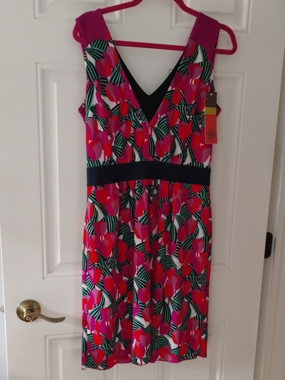 Tory Burch Vibrant Pink Floral V-Neck Dress